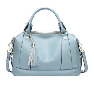 sky blue leather handbag